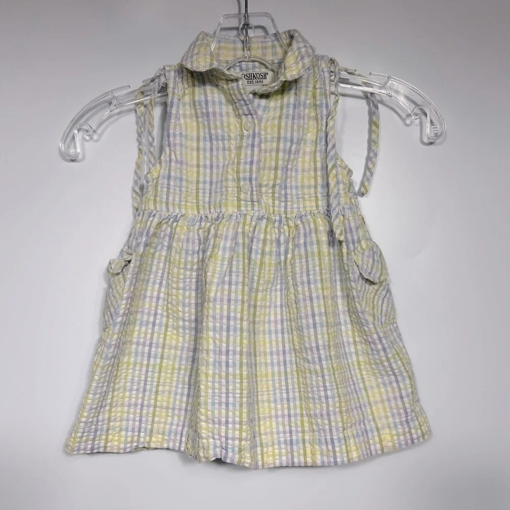 OshKosh Vintage Seersucker Striped Dress Size 24 Mos. Yellow/Lavender Cotton